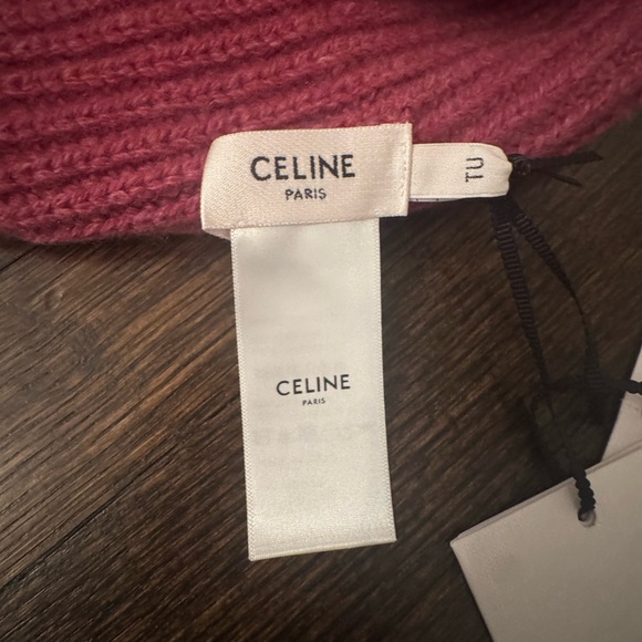 Celine Pink Knit Hat with Iconic Emblem - Picture 3 of 5